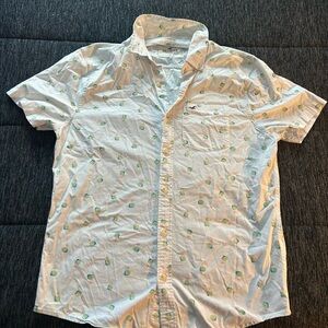 Hollister White Shirt with Green and Blue Accents